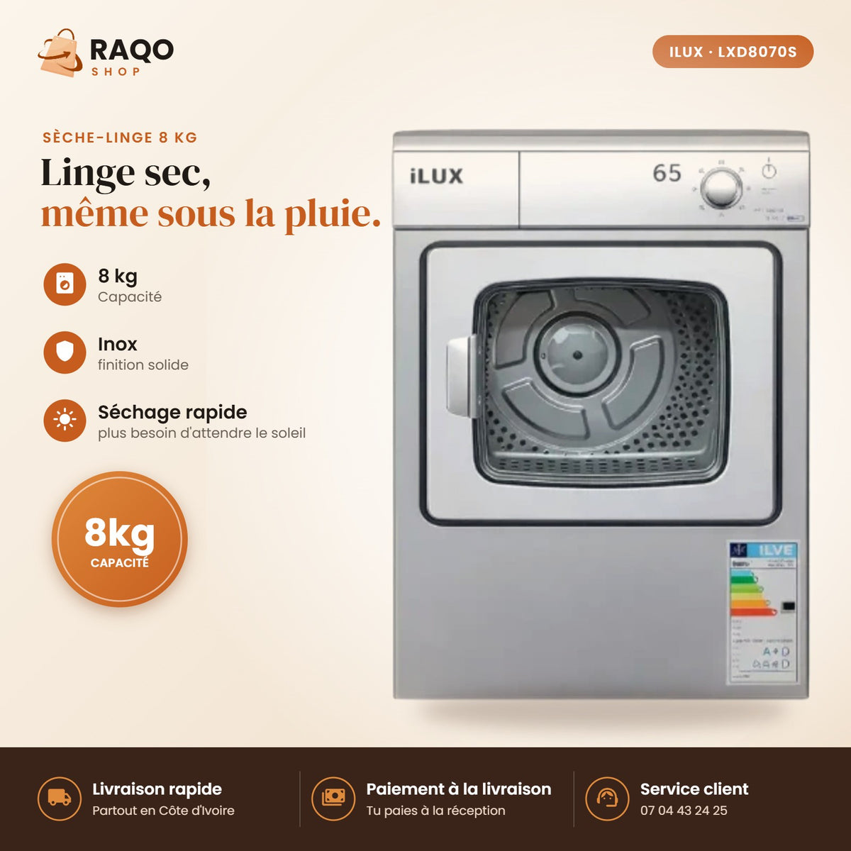 Sèche-linge iLUX – 8 kg - RAQO