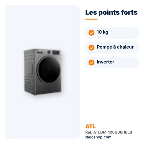 Sèche-linge pompe à chaleur ATL 10kg Inverter – ATLDM-100G06HBLB - RAQO