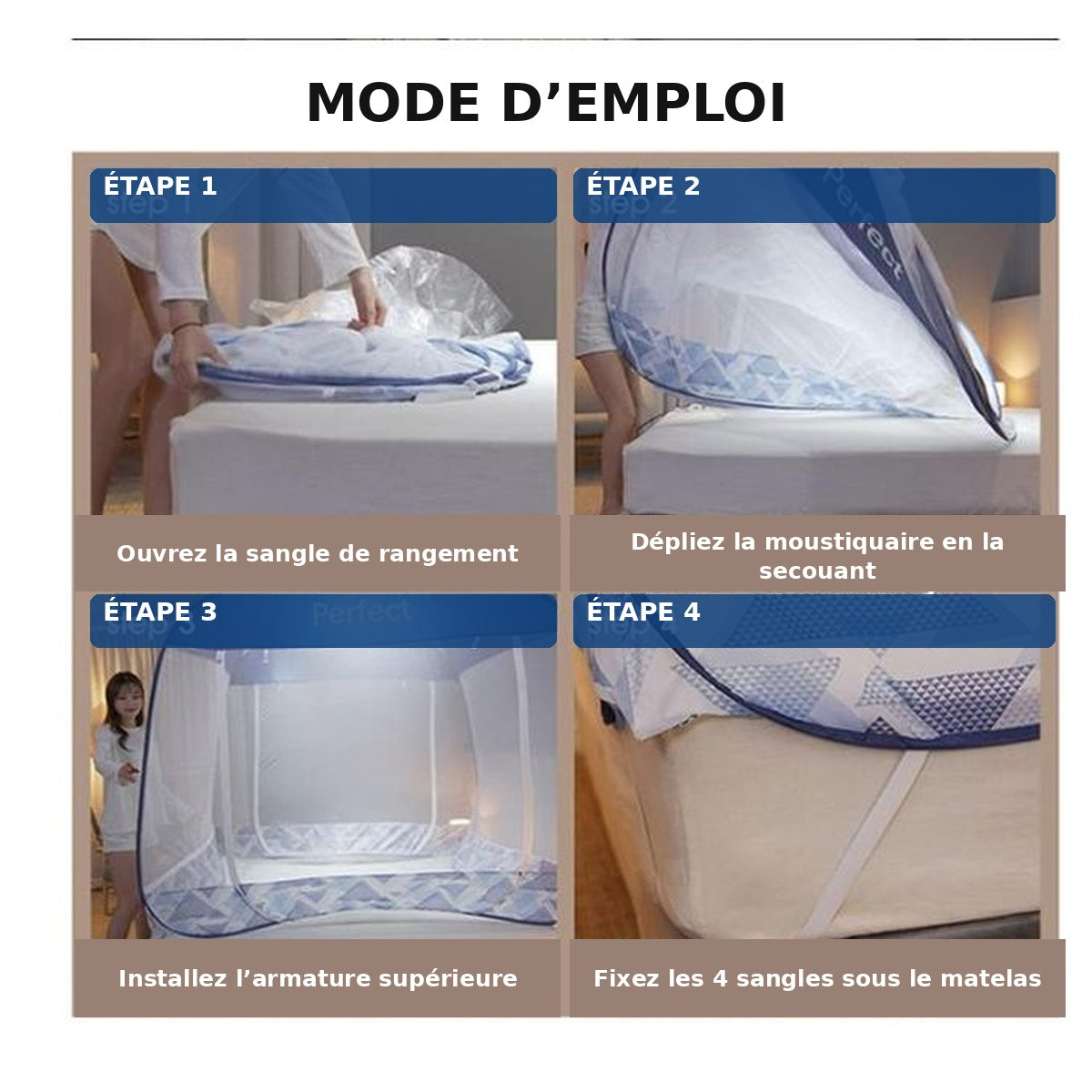Moustiquaire de Lit Pliable  Protection 360° et Installation Rapide
