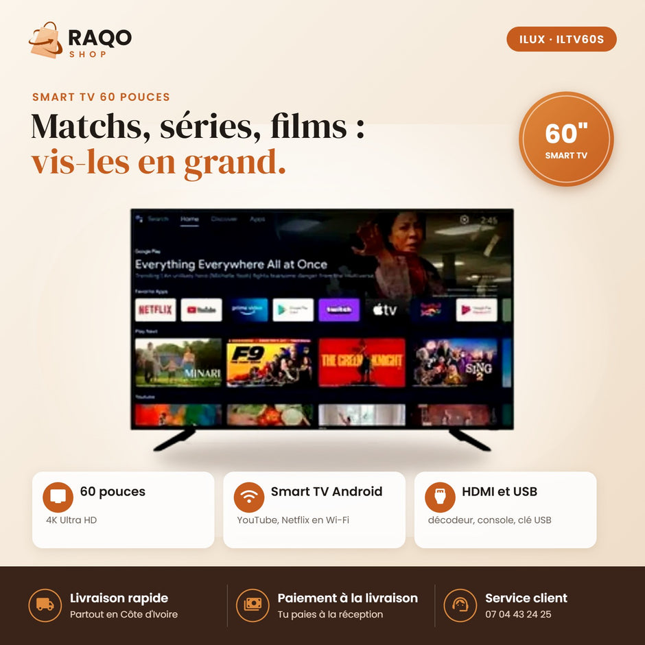 Smart TV iLUX – 60" – Android Wi-Fi - RAQO