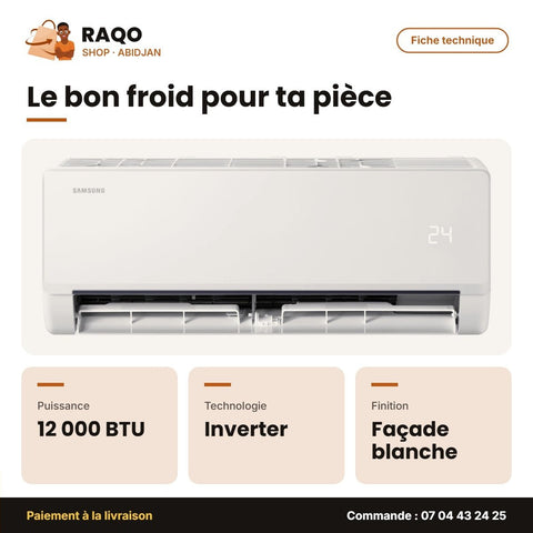 Split 12.000 BTU Samsung – Inverter R32 – Façade Blanche | AR40H12D0AM/AF - RAQO