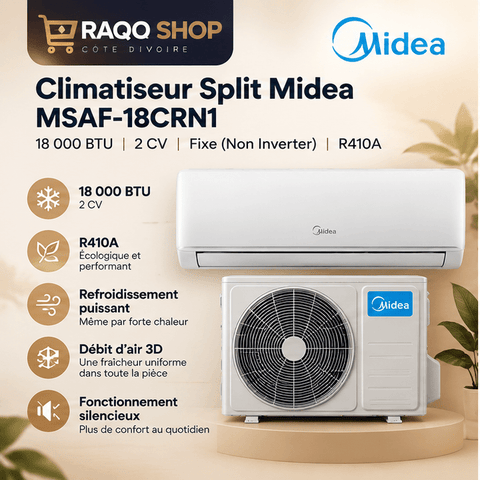 Split 18.000 BTU Midea R410 Façade Blanche | M_MSAF-18CRN1 - RAQO