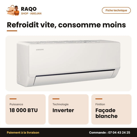 Split 18.000 BTU Samsung – Inverter R32 – Façade Blanche | AR40H18D0AM/AF - RAQO