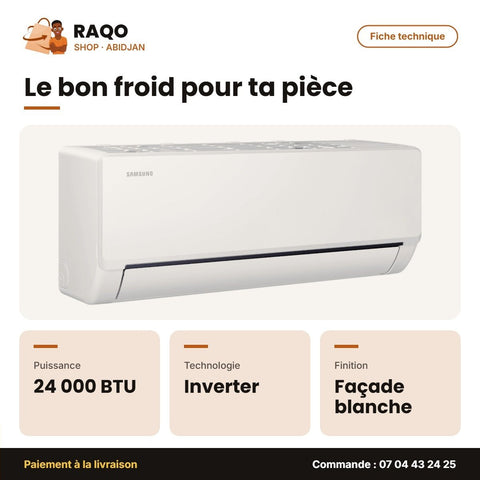 Split 24.000 BTU Samsung – Inverter R32 – Façade Blanche – 220 | AR40H24D0AM/AF - RAQO