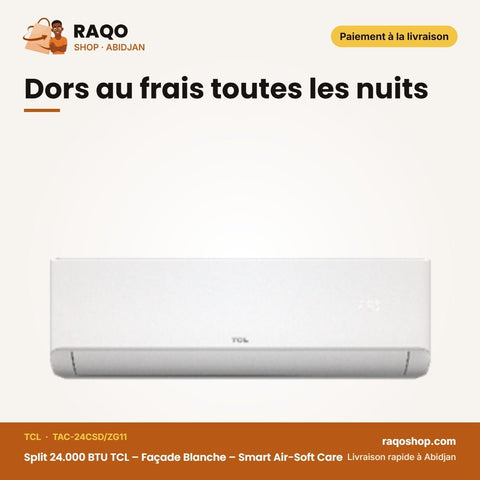 Split 24.000 BTU TCL – Façade Blanche – Smart Air-Soft Care – Éco Mode | TAC-24CSD/ZG11 - RAQO