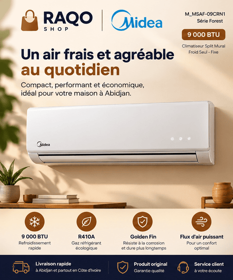 Split 9.000 BTU Midea R410A Façade Blanche | M_MSAF-09CRN1 - RAQO