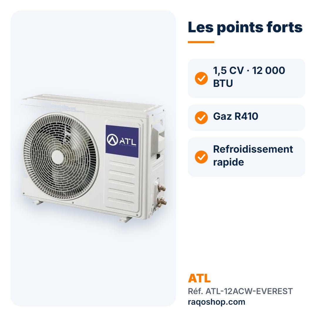 Split ATL 1,5 CV (12 000 BTU) Everest R410 – ATL-12ACW-EVEREST - RAQO
