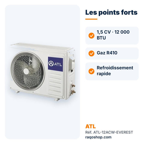 Split ATL 1,5 CV (12 000 BTU) Everest R410 – ATL-12ACW-EVEREST - RAQO