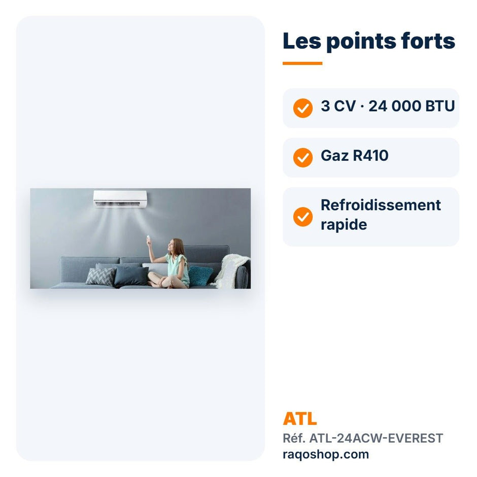 Split ATL 3 CV (24 000 BTU) Everest R410 – ATL-24ACW-EVEREST - RAQO