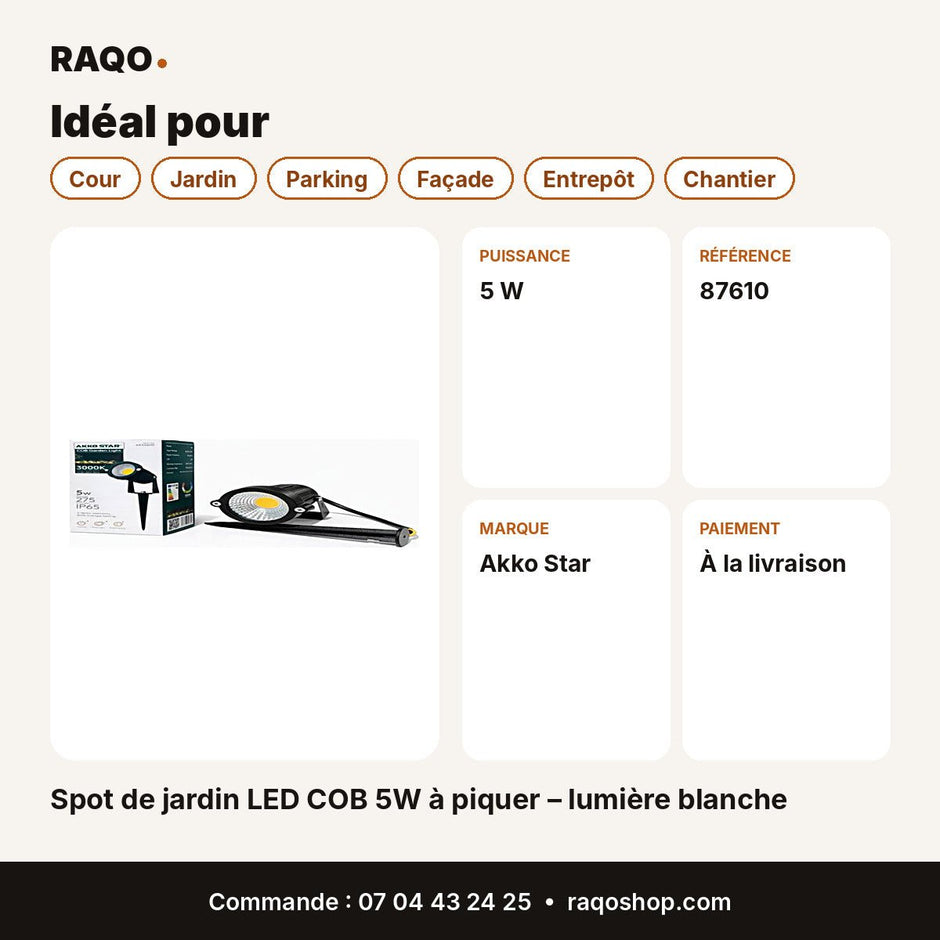 Spot de jardin LED COB 5W à piquer – lumière blanche | Akko Star - RAQO