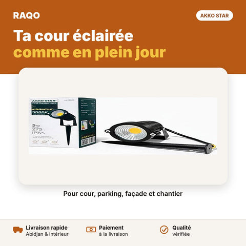 Spot de jardin LED COB 5W à piquer – lumière jaune | Akko Star - RAQO
