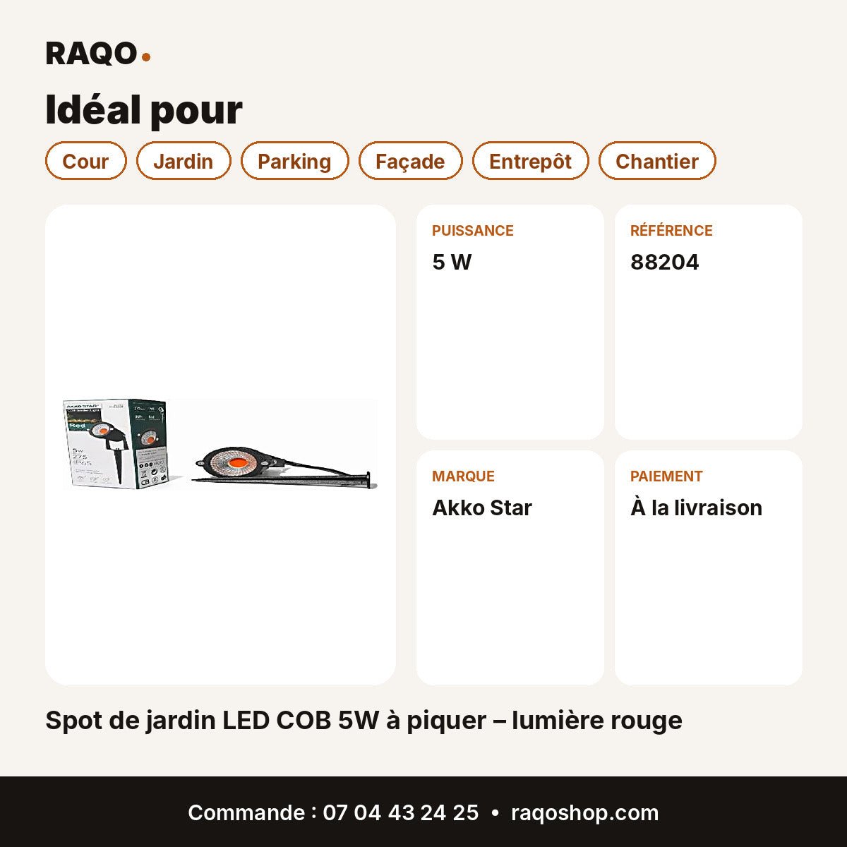 Spot de jardin LED COB 5W à piquer – lumière rouge | Akko Star - RAQO