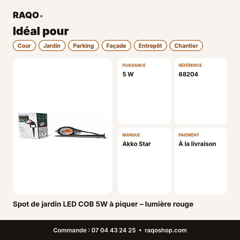 Spot de jardin LED COB 5W à piquer – lumière rouge | Akko Star - RAQO