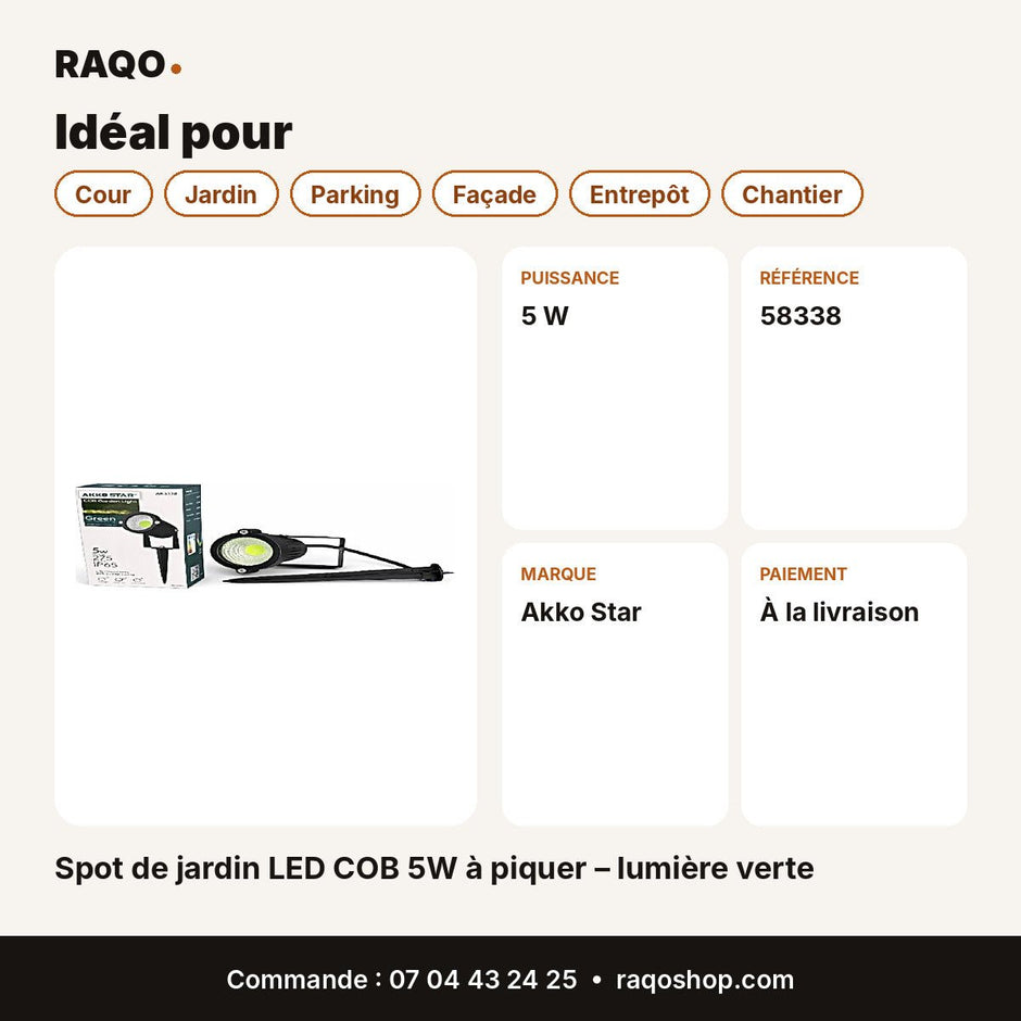 Spot de jardin LED COB 5W à piquer – lumière verte | Akko Star - RAQO