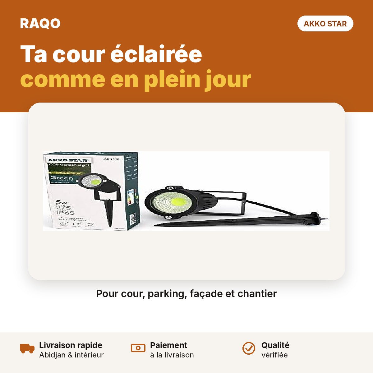 Spot de jardin LED COB 5W à piquer – lumière verte | Akko Star - RAQO