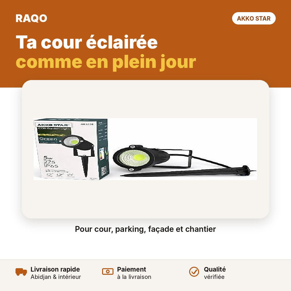 Spot de jardin LED COB 5W à piquer – lumière verte | Akko Star - RAQO