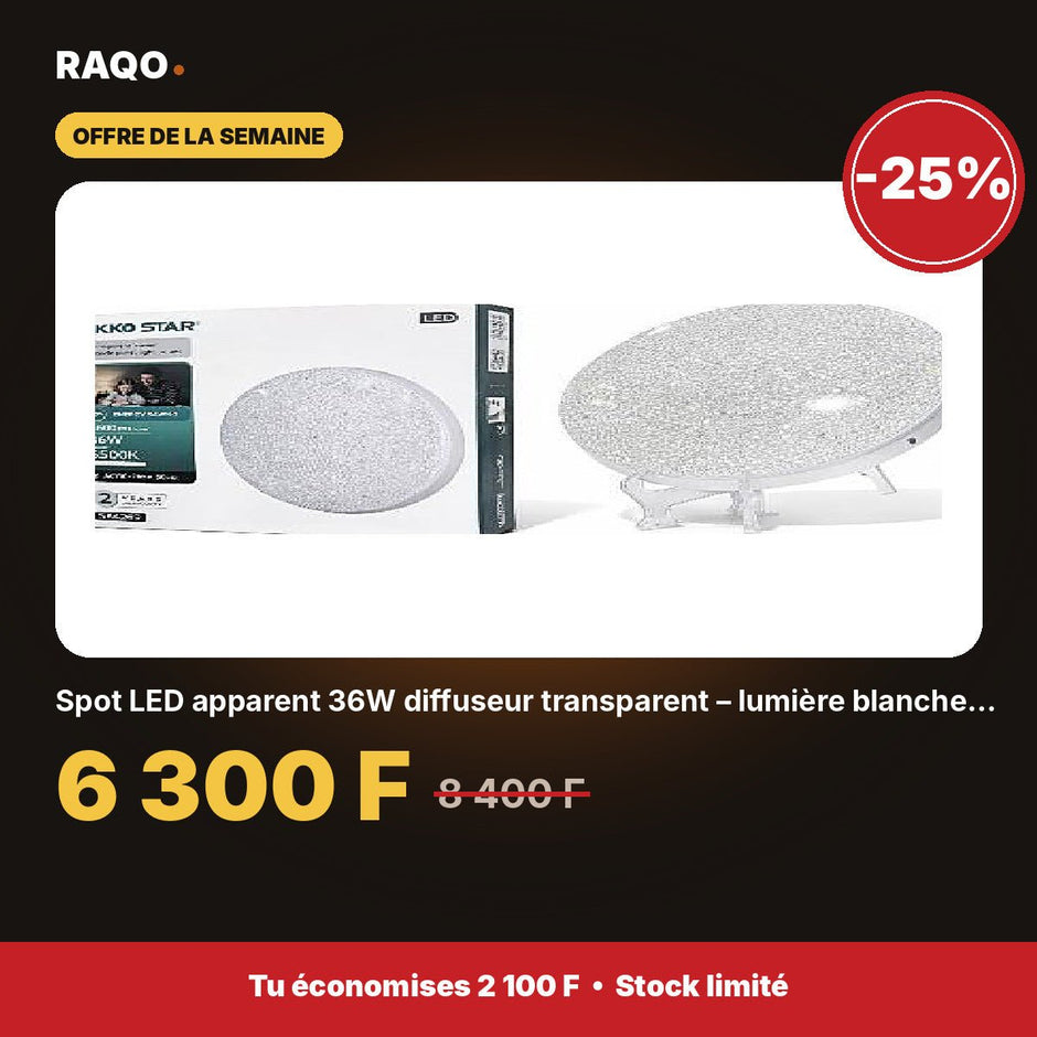 Spot LED apparent 36W diffuseur transparent – lumière blanche 6500K | Akko Star - RAQO