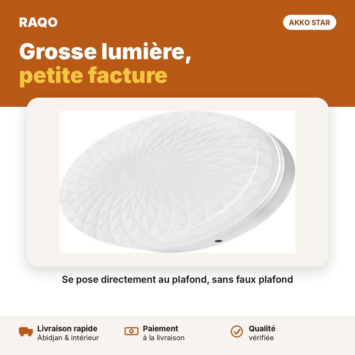 Spot LED apparent 36W sans cadre (frameless) – lumière blanche 6500K | Akko Star - RAQO