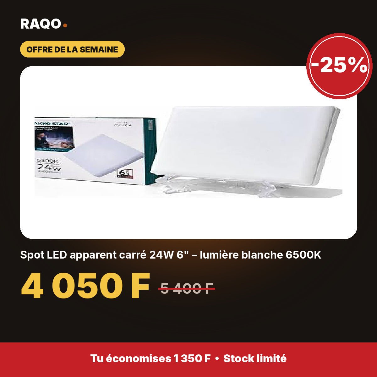 Spot LED apparent carré 24W 6