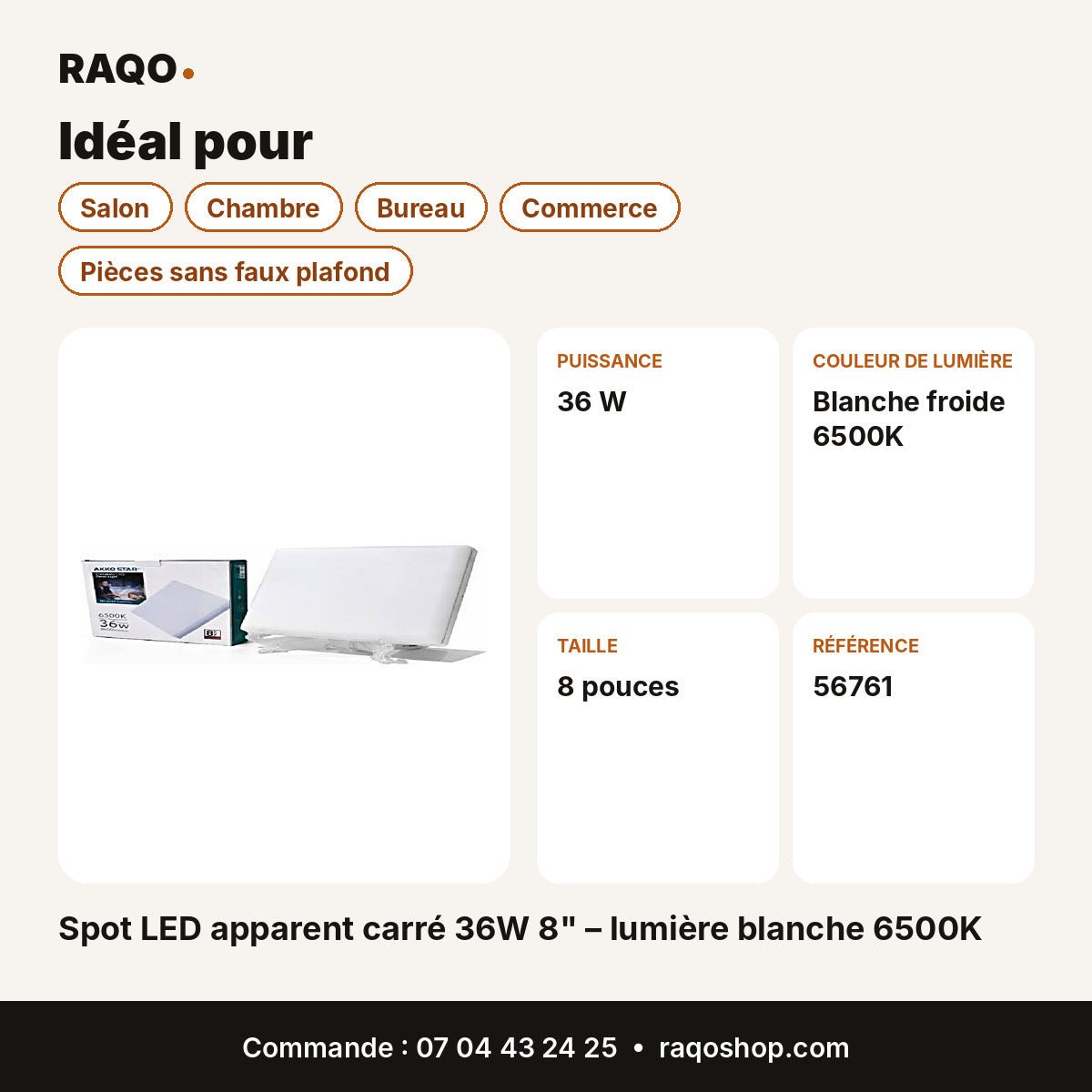 Spot LED apparent carré 36W 8