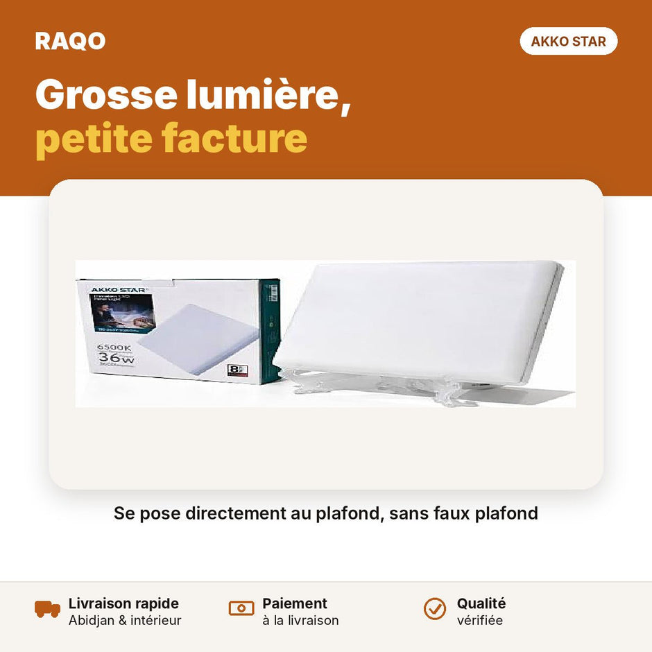 Spot LED apparent carré 36W 8" – lumière blanche 6500K | Akko Star - RAQO