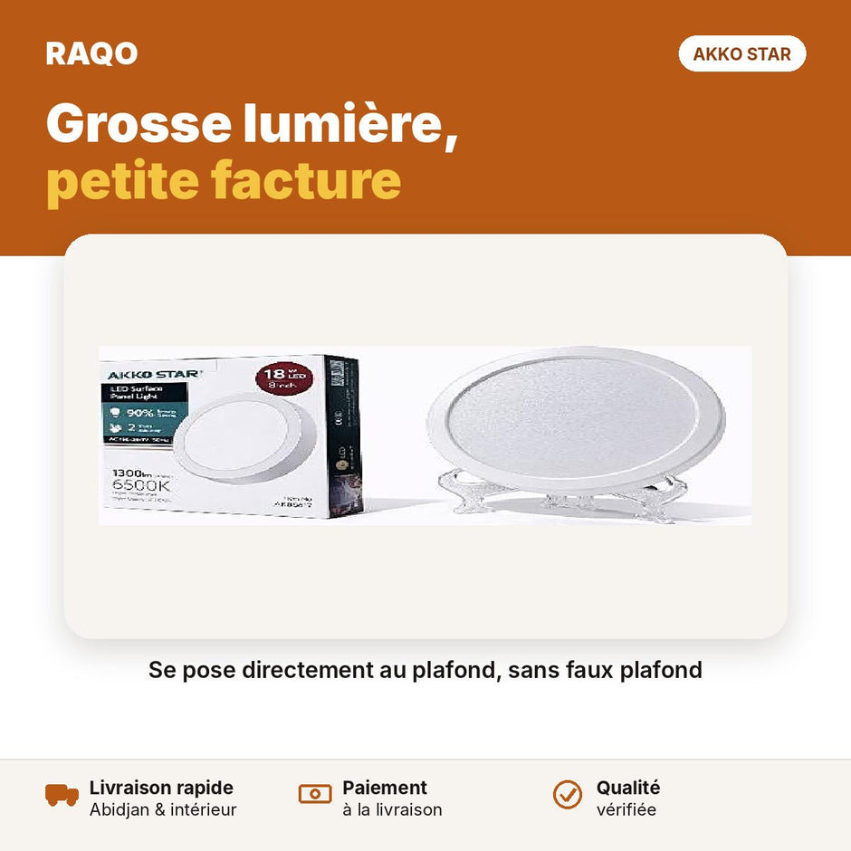 Spot LED apparent rond 18W 4" effet scintillant – lumière blanche 6500K | Akko Star - RAQO
