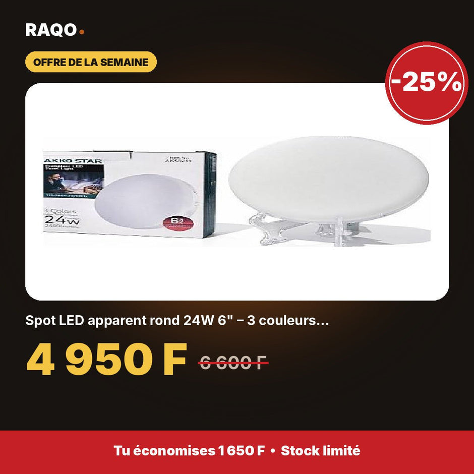 Spot LED apparent rond 24W 6" – 3 couleurs 3000K/4000K/6500K | Akko Star - RAQO