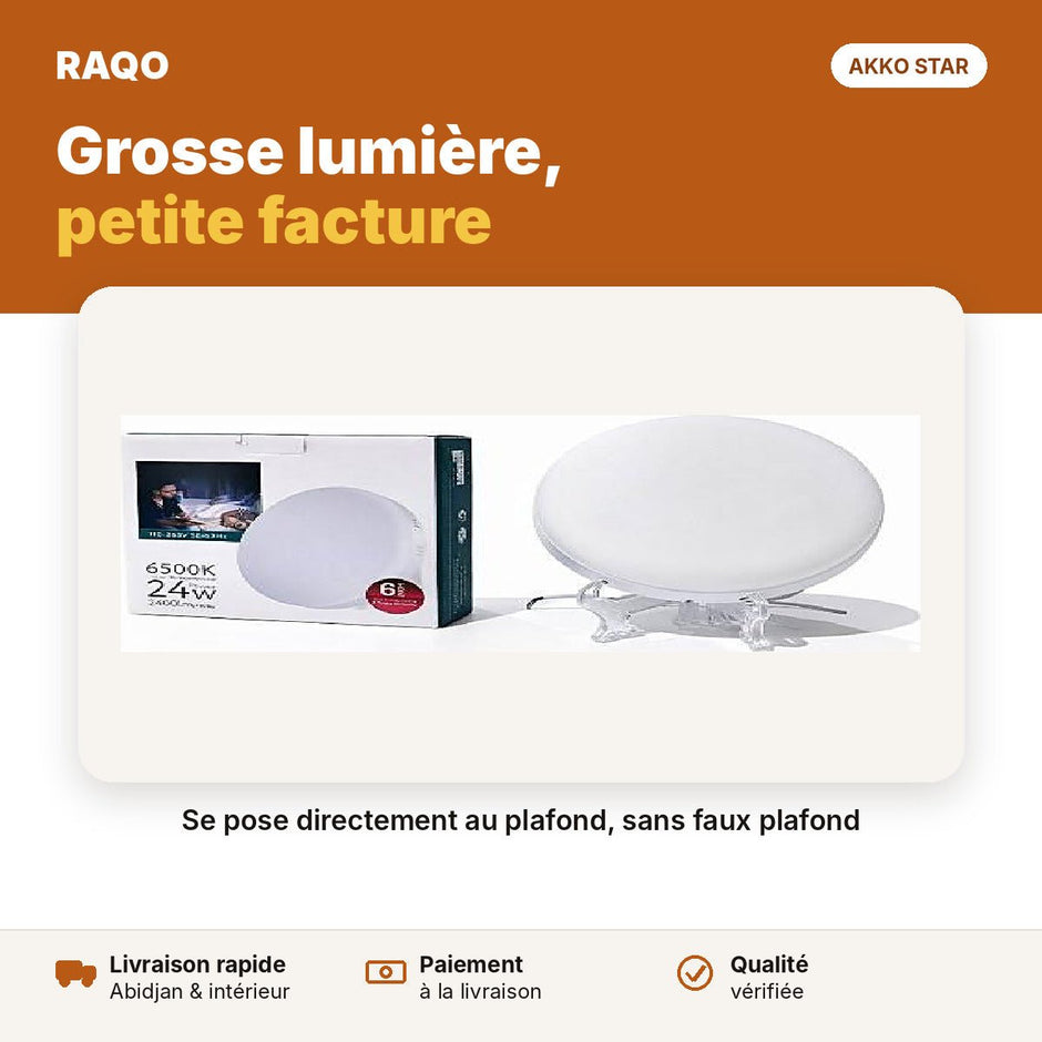 Spot LED apparent rond 24W 6" – lumière blanche 6500K | Akko Star - RAQO