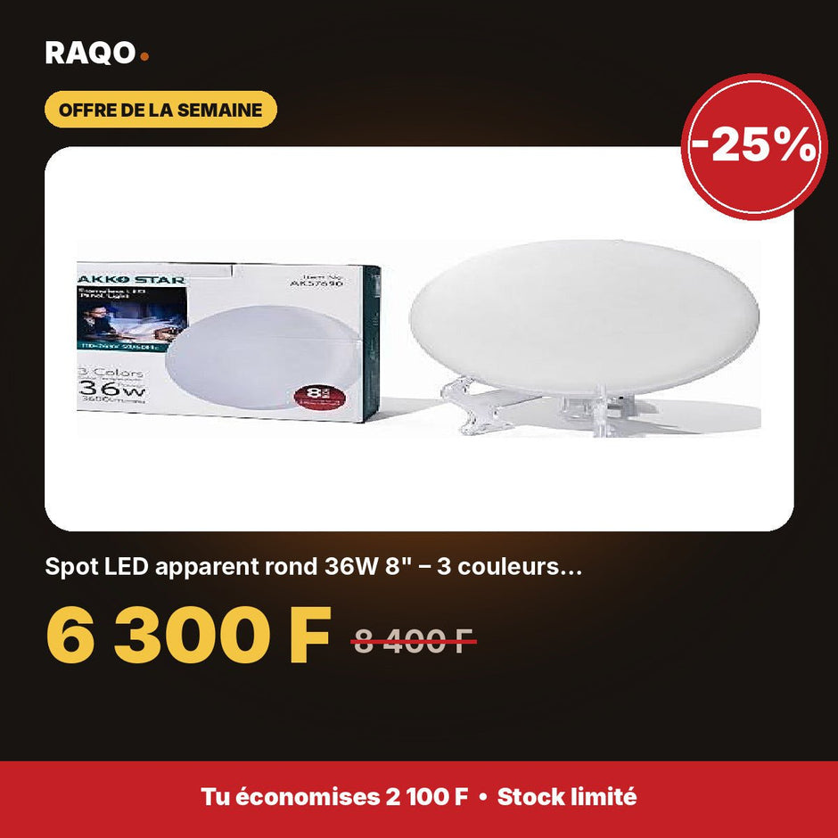 Spot LED apparent rond 36W 8" – 3 couleurs 3000K/4000K/6500K | Akko Star - RAQO