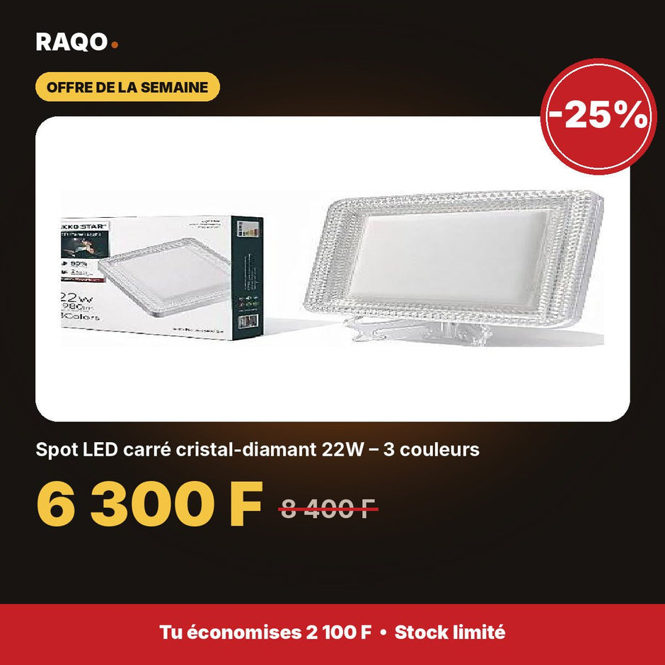 Spot LED carré cristal-diamant 22W – 3 couleurs | Akko Star - RAQO