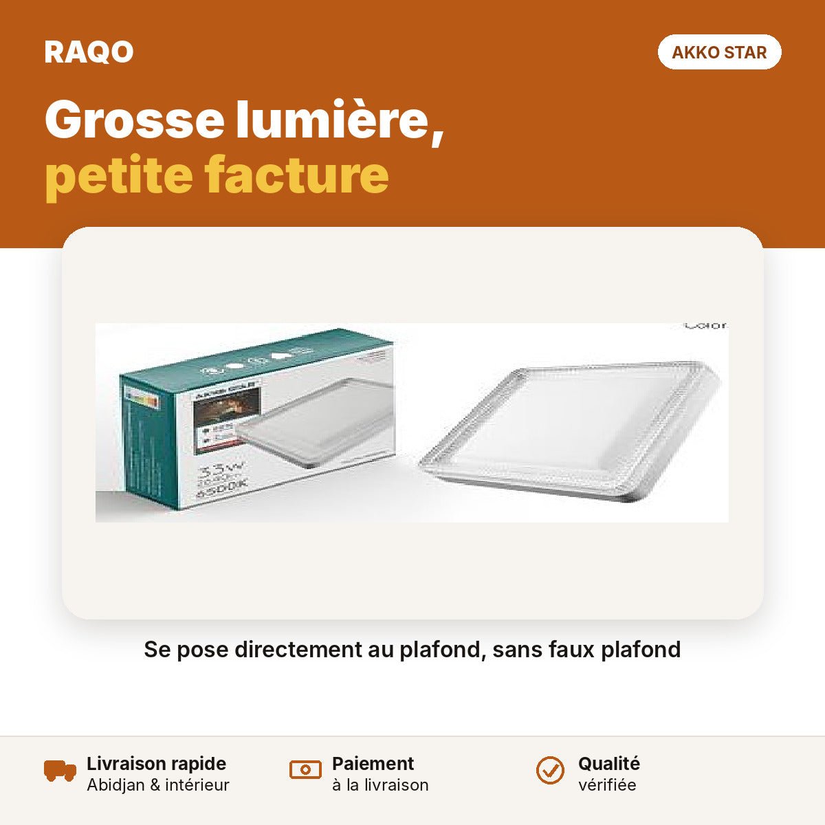 Spot LED carré cristal-diamant 33W – lumière blanche 6500K | Akko Star - RAQO