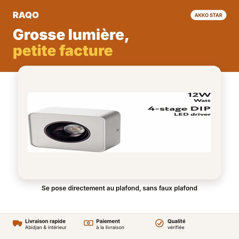 Spot LED en saillie 1 tête 12W – 3 couleurs | Akko Star - RAQO