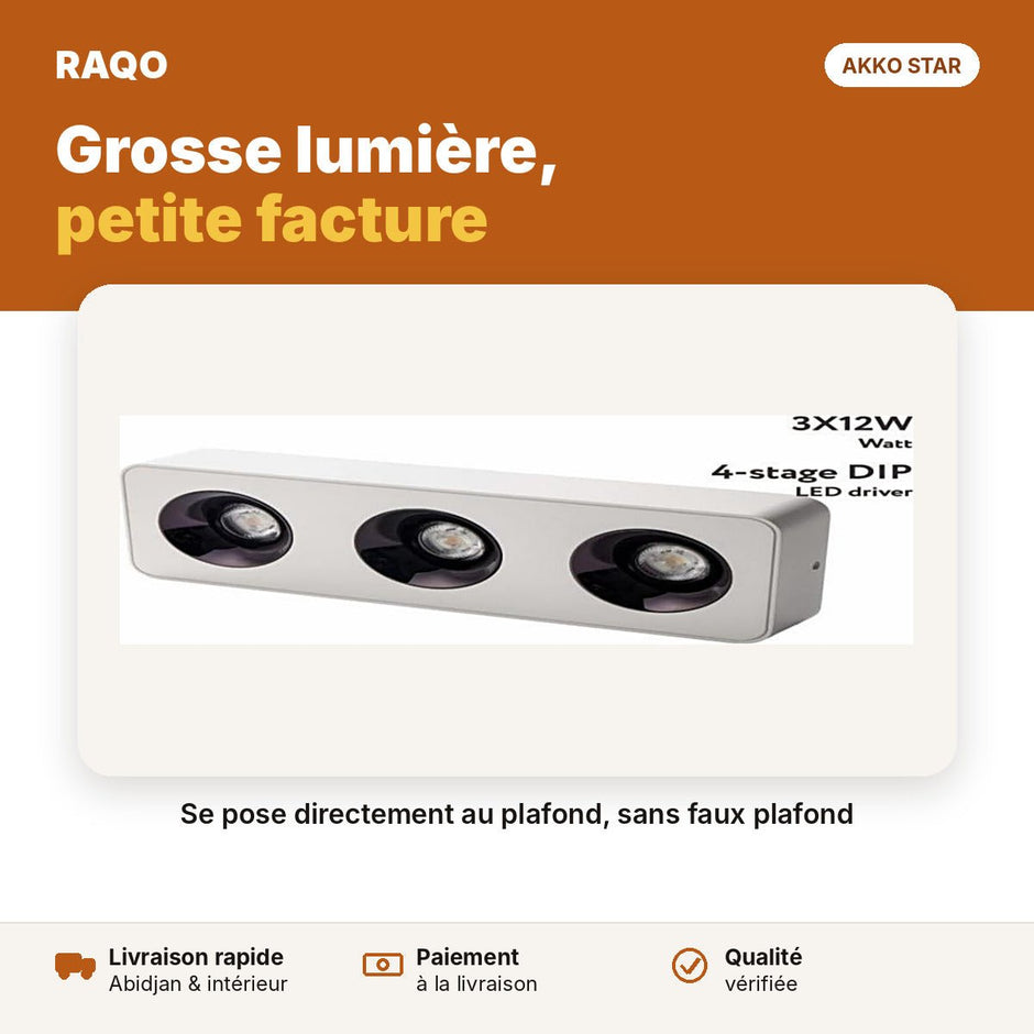 Spot LED en saillie 3 têtes 36W – 3 couleurs | Akko Star - RAQO
