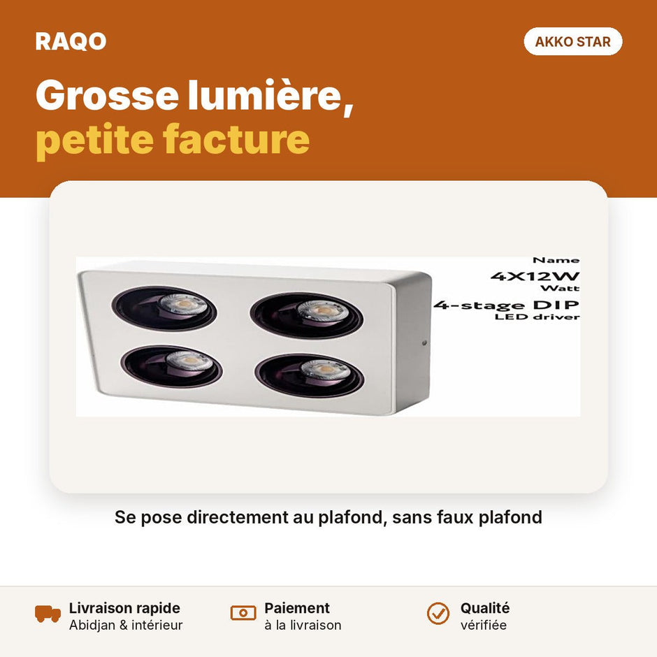 Spot LED en saillie 4 têtes 48W – 3 couleurs | Akko Star - RAQO