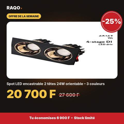 Spot LED encastrable 2 têtes 24W orientable – 3 couleurs | Akko Star - RAQO
