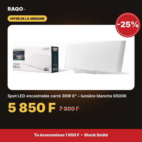 Spot LED encastrable carré 36W 8" – lumière blanche 6500K | Akko Star - RAQO