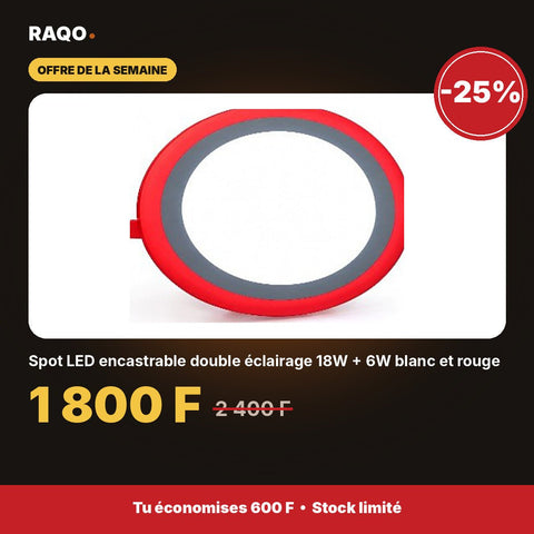 Spot LED encastrable double éclairage 18W + 6W blanc et rouge - RAQO