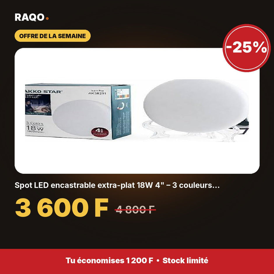 Spot LED encastrable extra-plat 18W 4" – 3 couleurs 3000K/4000K/6500K | Akko Star - RAQO