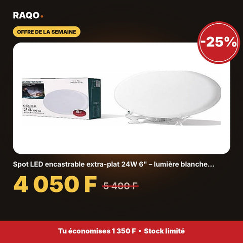 Spot LED encastrable extra-plat 24W 6" – lumière blanche 6500K | Akko Star - RAQO