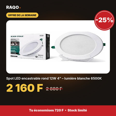 Spot LED encastrable rond 12W 4" – lumière blanche 6500K | Akko Star - RAQO