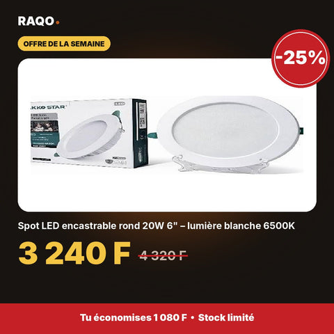 Spot LED encastrable rond 20W 6" – lumière blanche 6500K | Akko Star - RAQO