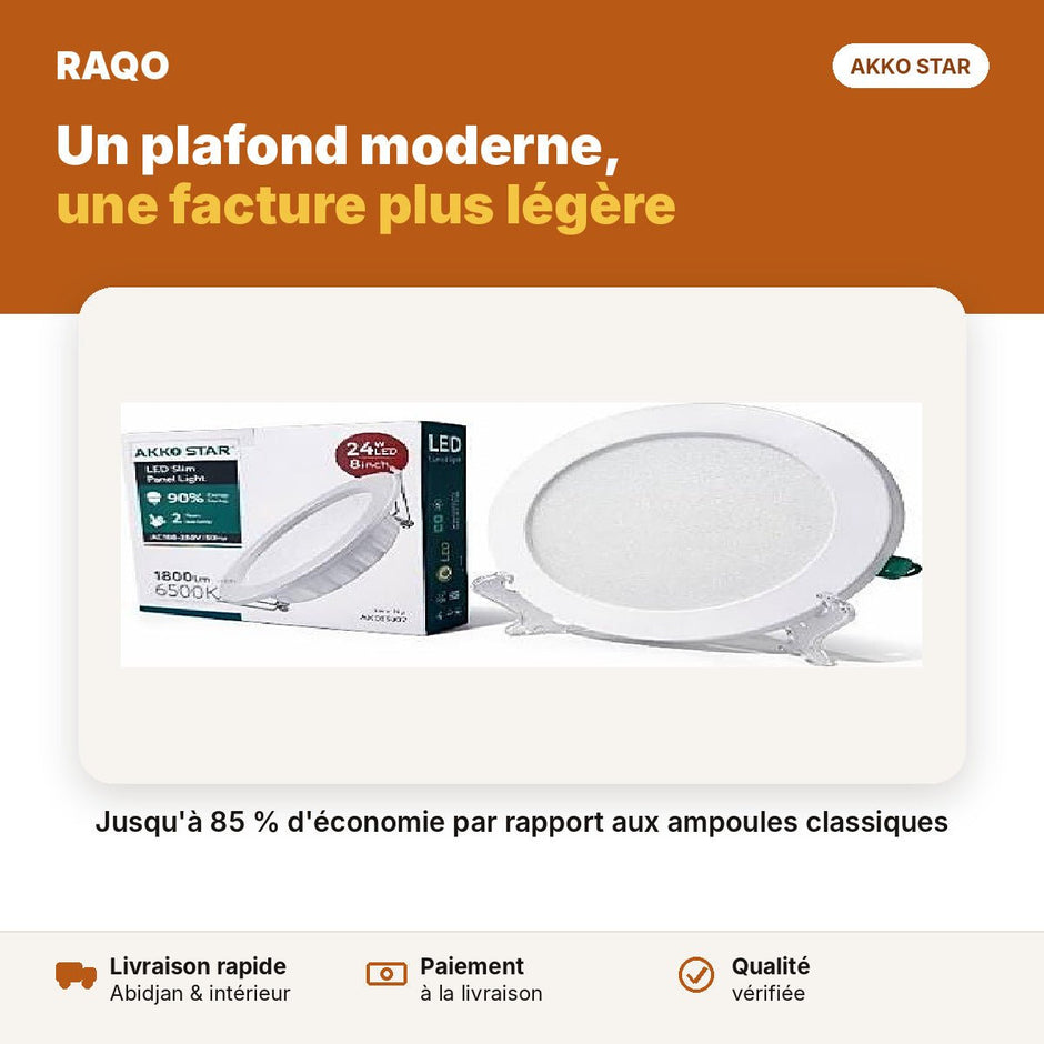 Spot LED encastrable rond 24W 8" – lumière blanche 6500K | Akko Star - RAQO