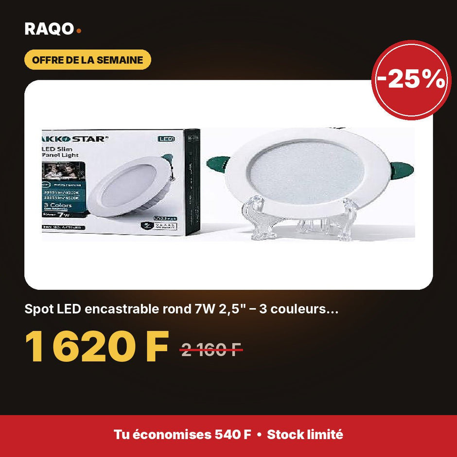 Spot LED encastrable rond 7W 2,5" – 3 couleurs 3000K/4500K/6500K | Akko Star - RAQO