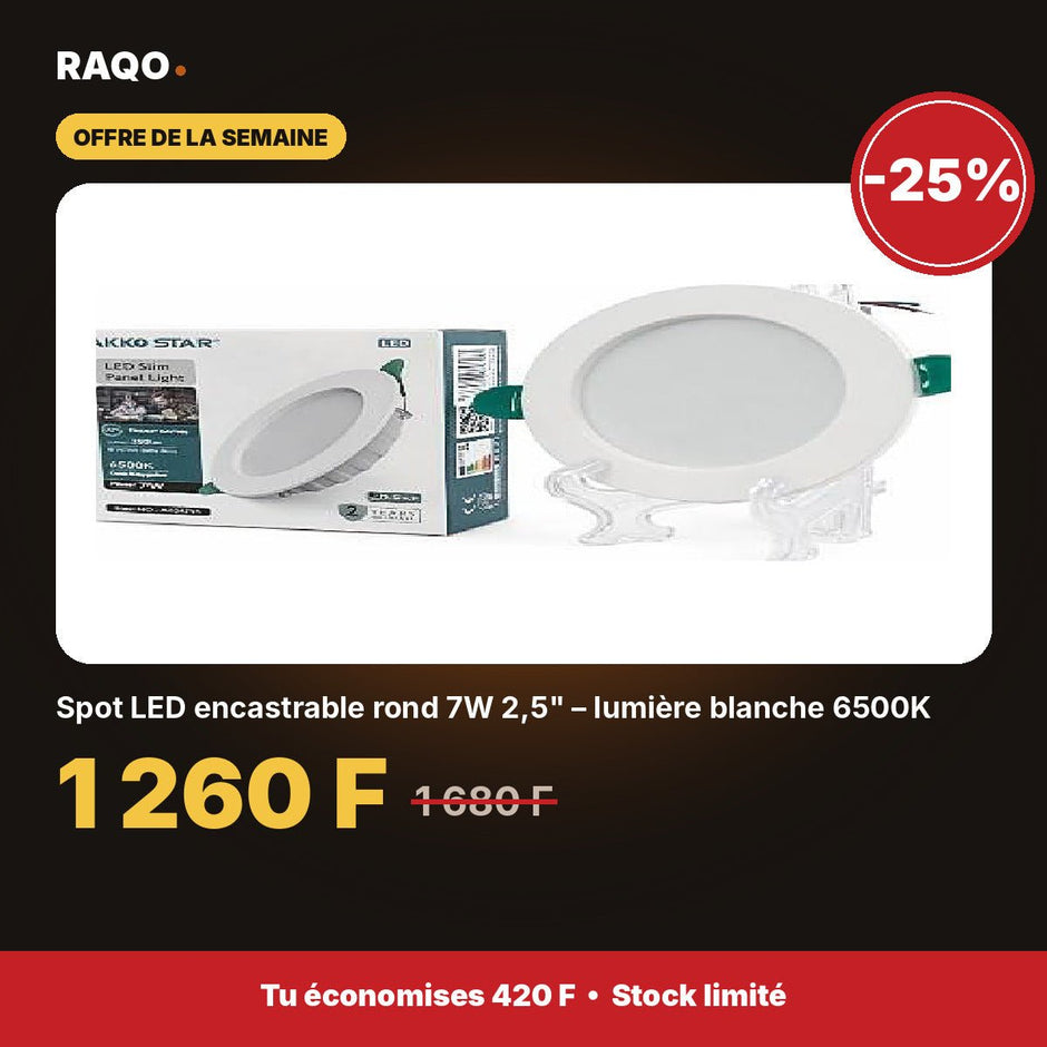 Spot LED encastrable rond 7W 2,5" – lumière blanche 6500K | Akko Star - RAQO