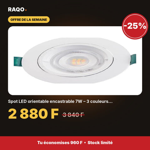Spot LED orientable encastrable 7W – 3 couleurs 3000K/4000K/6500K | Akko Star - RAQO
