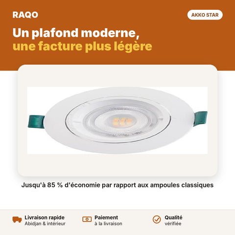 Spot LED orientable encastrable 7W design rond – lumière blanche 6500K | Akko Star - RAQO