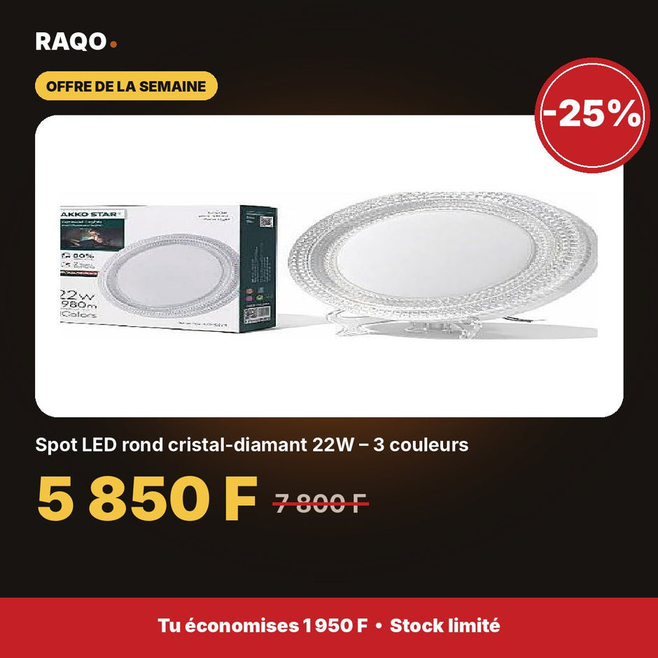 Spot LED rond cristal-diamant 22W – 3 couleurs | Akko Star - RAQO