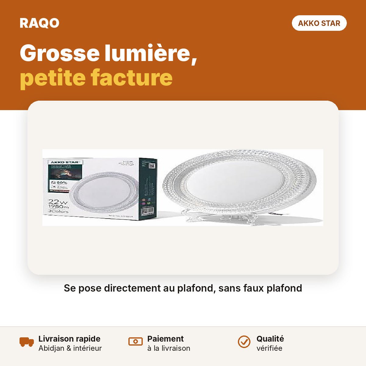 Spot LED rond cristal-diamant 22W – 3 couleurs | Akko Star - RAQO