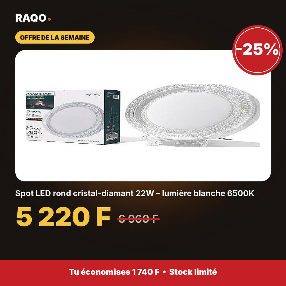 Spot LED rond cristal-diamant 22W – lumière blanche 6500K | Akko Star - RAQO