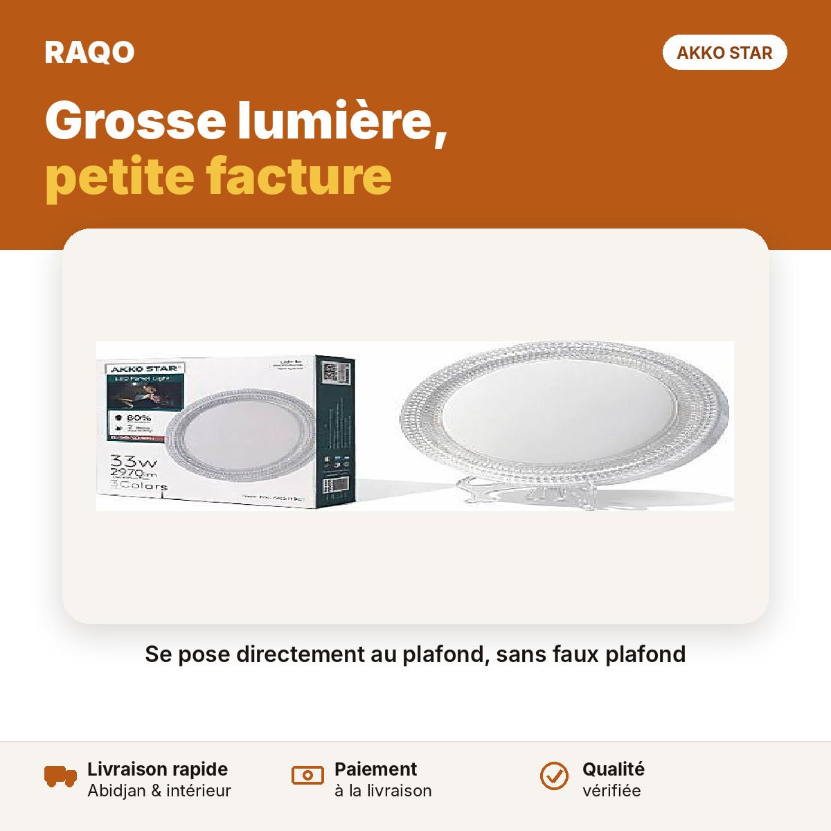 Spot LED rond cristal-diamant 33W – lumière blanche 6500K | Akko Star - RAQO